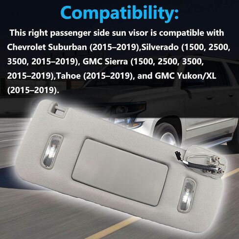 الجانب الأيمن من الركاب Sun Sun Found for Suburban Sierra 1500 2500 3500 Tahoe 2015-2019 ، Gray Car Sun Regor مع مرآة مكياج مضاءة 23459643 ، 23459646 ، 84247140 ، أقنعة حماية الشمس للسيارات in Kuwait