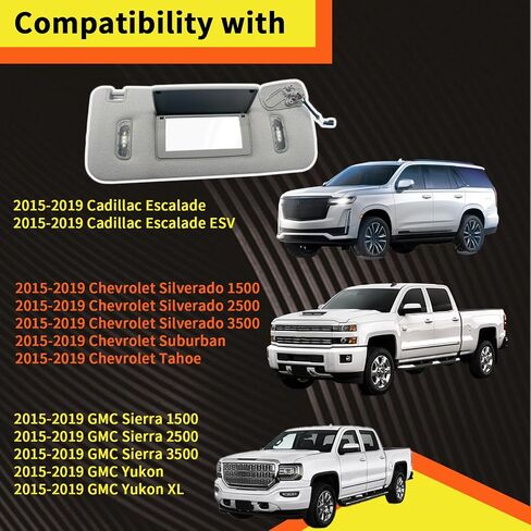 ماكياج Sun Sun Visor الأيمن Mirro Fit لعام 2015-2019 Cadillac Escalade/ESV ، شيفروليه سيلفرادو/ضاحية/تاهو ، GMC Sierra Denali/Yukon/XL ، استبدل 23459643 ، 23459646 ، 84247140 in Saudi Arabia