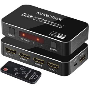 4K 60Hz 4x1 HDMI Switch 4 Ports HDMI 2.0 Switcher Selector 4 in 1 Out HDMI Splitter with IR Remote Supports HDCP 2.2 Ultra HD HDR10 3D HD1080P Dolby DST for PS4 Xbox Fire Stick PC and More in Kuwait