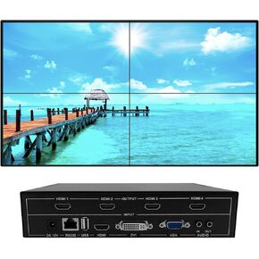 LED Video Wall Controller, 1080P Screen Splicing Seamless TV Wall Splicing Processor HDMI+USB+VGA+DVI+RS232 Input 4 HDMI+ Audio Output Support Splicing 2x2, 1x2, 1x3, 1x4, 2x1, 3x1, 4x1
