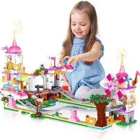 HOGOKIDS Friends Roller Coaster Building Set - 711 Pieces Amusement Park Building Block Kit STEM Princess Playground Park Pink Construction Birthday Gift Toys for Kids Girls Boys Aged 6 7 8 9 10 11
