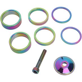 The Lord of the Tools 1 Set Handlebar Riser Bicycle Stem Spacer Set with Stem Cap Headset Nut 2mm and 5mm and 10mm Spacer Bike Headset Spacer Set for 28.6mm Stem Multicolor