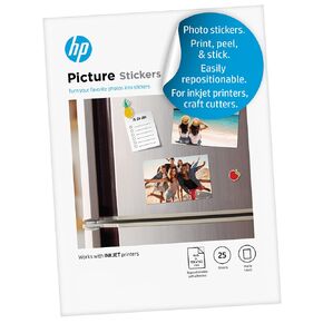 HP Picture Stickers 4x6in, 25 sheets Self-Adhesive, Easily repositionable, Matte Photo Stickers. Print, Peel & Stick All Inkjet printers and craft cutters. (8L1U8A)