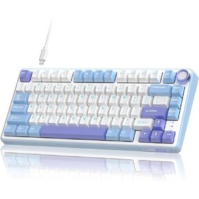 RK ROYAL KLUDGE R75 Wired Gaming Keyboard with Volume Knob, 75% Mechanical Gaming Keyboard Custom Gasket Mount with MDA Profile PBT Keycaps, QMK/VIA, Hot Swappable Silver Switch, Black