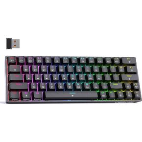 DIERYA T63 60% Wireless Mechanical Gaming Keyboard | Bluetooth/2.4G/Wired Keyboard | RGB Backlit Compact 63 Keys Mini Office Keyboard | with Blue Switch | for Windows Laptop PC Gamer Typist-Black