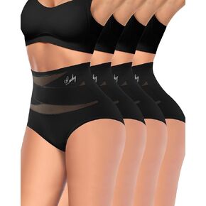 Women's Underwear Tummy Control High Waisted Shapewear Stretch Full Coverage Breathable Briefs 4 Packs Panties