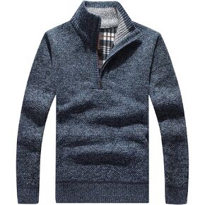 Les umes Mens Half Zip Jumper Plaid Fleece Lined Turtleneck Knit Sweater Long Sleeve Warm Stand Collar Pullover