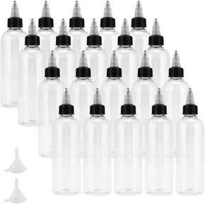 20 Pack 8.8 oz Clear Dispensing Bottles, Plastic Squeeze Bottles with Twist Top Caps and Funnels, Empty Boston Squeeze Bottles for Condiments, Paint Pouring, Arts and Crafts
