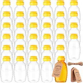 36 Set 16 oz Clear Honey Squeeze Bottle Plastic Honey Jars with Leak Proof Flip Top Lid and Thank You Tag Honey Container Empty Refillable Maple Syrup for Storing and Dispensing