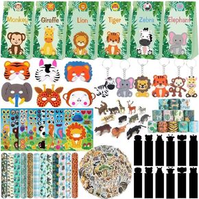 Safari Party Favors, 134PCS Jungle Party Favors Birthday Party Supplies - Wild Animals Party Favors for Kids Birthday, Baby Shower, Jungle Safari Party Decorations, Goodie Bag Stuffers