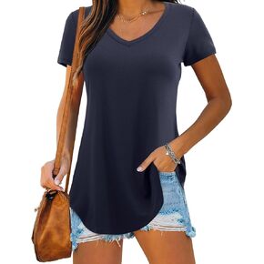 Amoretu Women's Short Sleeve Tunic Tops Summer V Neck Shirts Casual Fashion Tees