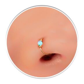 Blue Opal Faux Nose Ring Hoop 24 Gauge - 14k Gold Filled Clip On Nose Hoop - Handmade Fake Nose Ring