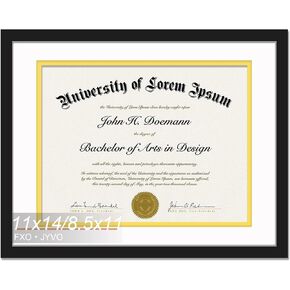 Black 11x14 Diploma Frame, Display Document 8.5 x 11 with Mat or 11 x 14 Without Mat, Certificate Frame with Black&Gold Mat for Masters Associates Bachelor Degree - 1 Pack