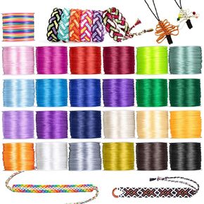 HTVRONT 25 Rolls Nylon String for Bracelets, 1.5mm Satin Cord Silk Cord Bracelet String for Kumihimo, Pendants, Necklaces, Keychains Lanyards, Knotting, Beading, Macrame, Craft, Jewelry Making