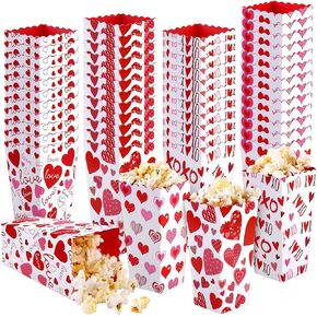 MIMIND 100 Pieces Valentine's Day Popcorn Boxes Love Heart Conversation Treat Candy Goodie Boxes Cardboard Popcorn Container for Valentine Wedding Birthday Party Supplies, 4 Designs