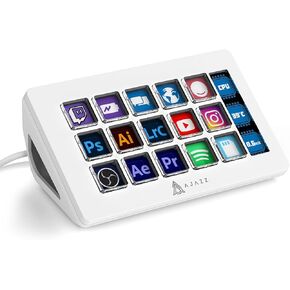 A.JAZZ AKP153 Streaming Studio Controller Keypad Type-c Wired with 15 Macro LCD Key&1 Side Screen Display Detachable Stand for Multi Action Triggered in Win MAC Twitter TikTok YouTube OBS App(Black)