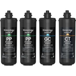Waterdrop TSA 3-Stage Replacement Water Filter, 𝟏 𝐘𝐞𝐚𝐫 𝐂𝐨𝐦𝐩𝐨 𝐏𝐚𝐜𝐤, Replacement for Waterdrop TSA & TSB 3-stage Under Sink Water Filtration System, 2PP+GC+CT