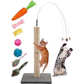 Fashion's Talk Indoor Cat Scratching Post with Interactive Cat Toys Variety Pack Sisal Tall Cat Scratching Posts with Wire Wand for Indoor Cat to Scratch and Exercise Large 34"