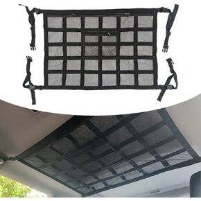1 PC Car Roof Storage Mesh Bag, 31.5" x 21.3" Reinforced Load Bearing Adjustable to Avoid Sagging Double Layer Mesh Storage Bag, Ceiling Net Long Trip Organizer, Universal for Cars (Black)