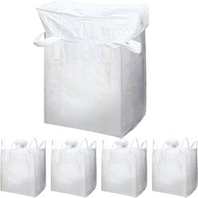 FIBC Bulk Bags 1 Ton Bag 35"L x 35"W x 43"H 2200lbs Swl Woven Polypropylene Sack Heavy Duty One Ton Sandbags Duffle Top Flat Bottom for Sand, Industrial, Produce, Fruit, Transport (5 Pack)
