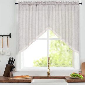 BLEUM CADE الكتان محكم الستارة غنيمة الستارة مع شرابات مزرعة ضوء تصفية قصيرة غنيمة توبر للنوافذ الصغيرة غرفة نوم الخصوصية المضافة قضيب جيب ستارة المطبخ الستارة 36 ​​"× 36"، 2 لوحات in Kuwait