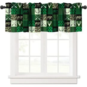 Bear Deer Kitchen Curtain Valance, Rustic Forest Elk Bear Country Hunting Wildlife Vintage Wooden Barn Geometric Window Valance, for Bedroom Living Room Cafe Bathroom W54xL18in 1 Panels