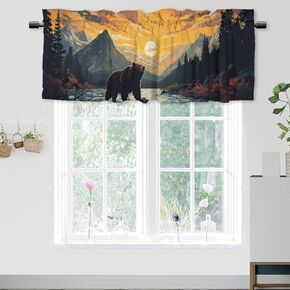 Rustic Bear Blackout Curtain Valance for Kitchen Rod Pocket Country Cabin Lake Lodge Forest Mountain Window Treatment Valance Curtains for Bathroom 54 by 18 in, 1 Panel