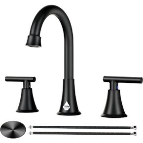 Bathroom Sink Faucet, Becaa 8 Inch Bathroom Faucet for Sink, Widespread 3 Hole Stainless Steel Lead-Free, 2-Handle Faucet with Pop-up Drain & Supply Hoses for Bathroom Vanity Lavatory