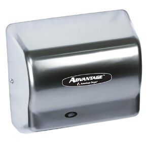 AD90-SS Advantage Stainless Steel Standard Automatic Hand Dryer, 4 Brush Finish, 1/8 HP Motor, 100-240V, 5-5/8" Length x 10-1/8" Width x 9-3/8" Height,Brushed/Satin