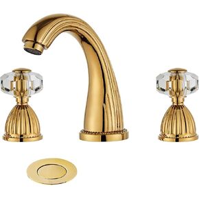 Antique Brass Widespread Bathroom Sink Faucet,Two Handle Three Hole Brass Lavatory Vanity Faucet,8-16 Inch Basin Mixer Tap with Pop Up Drain Assembly