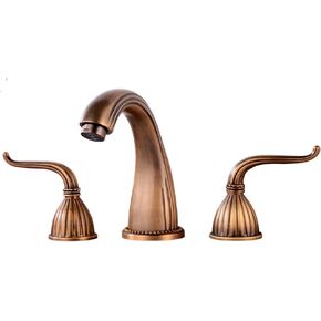 Antique Brass Widespread Bathroom Sink Faucet,Two Handle Three Hole Brass Lavatory Vanity Faucet,8-16 Inch Basin Mixer Tap with Pop Up Drain Assembly