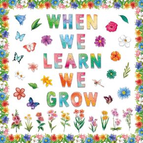 Spring Bulletin Board Decorations Spring Flower Bulletin Board Watercolor Floral Paper Cut-Outs When We Learn We Grow Flower Butterfly Paper Cut-Outs for Kids Classroom School Office Home Spring Party