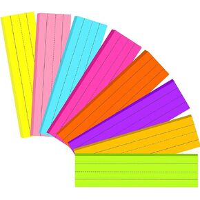 200 Sheets Sentence Strips Ruled Rainbow Sentence Strips Self Adhesive Lined Sentence Learning Strips Fluorescent Paper for School Office Supplies 8 Colors, 8 Pieces, 3 x 12 Inch
