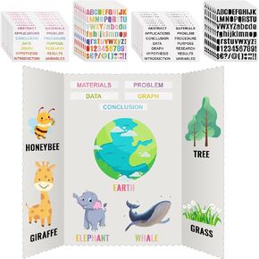 Teling 32 Pcs Tri Fold Poster Board Supplies 16 Self Adhesive Presentation Science Subtitles Science Fair Project Title Labels 16 Letter Sticker for Classroom (Board Does Not Include)
