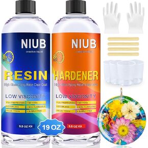 NIUB إيبوكسي الراتنج، 68oz/2L مجموعة الراتنج والمقوي مع أصباغ - تركيبة جديدة من أجل مجموعة راتنجات فنية شفافة وآمنة وغير سامة - بدون فقاعات، تسوية ذاتية وسهلة للمبتدئين - صب عميق لراتنجات الإيبوكسي in Kuwait