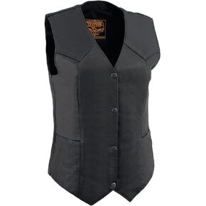 Milwaukee Leather MLL4545 Women's Black Naked Leather Lightweight Classic 4-Snap V-Neck Motorcycle Rider Vest