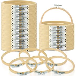 Weysat 36 Pcs Embroidery Hoops Bulk Bamboo Circle Cross Stitch Hoop Round Ring Easily Loosen Tighten Bamboo Embroidery Frame Adjustable for Art Handy Sewing Wall Decoration Craft (8 Inch)