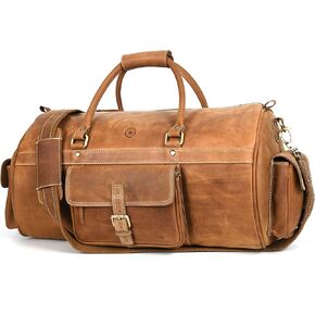 حقيبة سفر مصنوعة من الجلد المحبب بالكامل مع أشرطة قابلة للتعديل | حقيبة كبيرة بمساحة كبيرة وجيوب جانبية بسحاب لعطلة نهاية الأسبوع (جوزي) in Kuwait