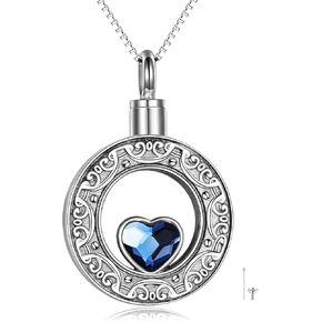 Pet/Hamsa/Moon Star/Circle Of Life/Heart Urn Necklace Sterling Silver Cremation Jewelry for Ashes Memorial Pendant Keepsake Jewelry for Women Men