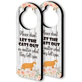 Orange Cat Funny Wooden Door Hanger Sign, 2 Pack(Double Sided), Don't let The Cat Out Funny Sign, Funny Cat Home Decoration Ideal for Using In Cattery, Cat House, Gift for Cat Lover in Kuwait