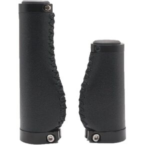 Bike Handle Grips 135/95mm Long/Short Grips Non-Slip PVC Microfiber Leather Ergonomic Hand-Sewn Casual Retro Double Lock-on Handlebar Lever for MTB,Road Bike (Black-B)