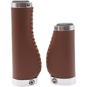 Bike Handle Grips 135/95mm Long/Short Grips Non-Slip PVC Microfiber Leather Ergonomic Hand-Sewn Casual Retro Double Lock-on Handlebar Lever for MTB,Road Bike (Dark Brown-A)
