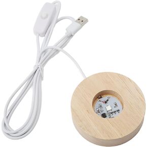 Wood Led Light Display Base, Round Wooden Led Lighted Lamp Stand Table Rectangle Light Seat with USB Cable Switch Lights Art Warm Crystal Glass Stands 3D Resin Laser Tower Silicone Models(White Light)