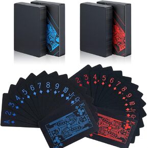3 Decks Playing Cards Poker Cards Deck of Cards Premium Black Poker Cards Waterproof Plastic Cards with Gift Box,Game Tools for Family Game Party- Cool Red Blue Yellow