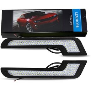 LEADTOPS Daytime Running Lights LED White Light L-Shape Strips 72 SMD Glass LENS with Back Sticker 12V DRL 6W DIY LED Lamp 100% Waterproof (2 Pack)
