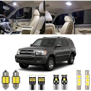 18 Piece 6000K White Sequoia Interior LED Light Kit Package Replacement for Toyota Sequoia 2001 2002 2003 2004 2005 2006 2007, with Placement Diagram and Install Tool