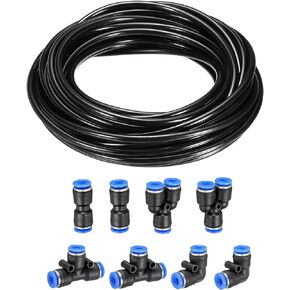 Pneumatic Tubing - Polyurethane Air Compressor Hose with Push to Connect Fittings, Apply to Air Line Transfer (6mm OD 4mm ID, 32Ft, Black)