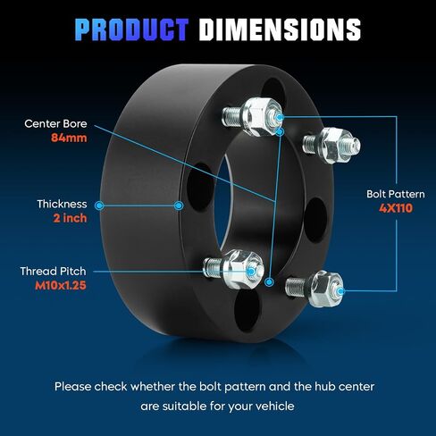 فواصل عجلات ATV/UTV 4 × 110 مم تناسب Honda Recon 250، تناسب Yamaha Big Bear 250 350 400، 2 بوصة (50 مم) 84 مم مع فواصل إطارات M10x1.25 مناسبة لسوزوكي King Quad 400 450 500 700 750 in Saudi Arabia