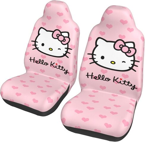 2 PCS Kawaii Cat Car Seat Covers Pink Car Interior Seat Accessories Women Cute Car Front Seat Protectors Universal Fit for Car Auto Truck Van SUV Sedan Vehicle in Saudi Arabia