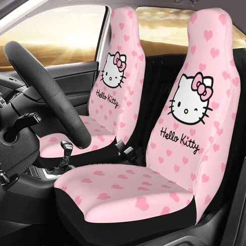 2 PCS Kawaii Cat Car Seat Covers Pink Car Interior Seat Accessories Women Cute Car Front Seat Protectors Universal Fit for Car Auto Truck Van SUV Sedan Vehicle in Saudi Arabia